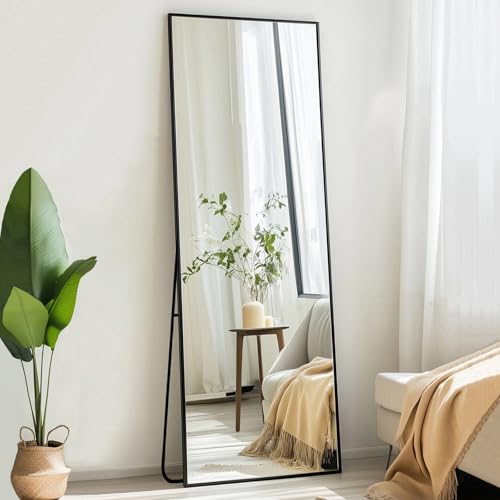 Floor Length Mirror 48x16 inch, Wall Mirror Full Length,Metal Frame | Matte Black Metal Frame, No Distortion, Rust-proof, Easy Installation, Suitable for Living Room, Entryway, Bedroom - color: Black, size: 48"L x 16"W