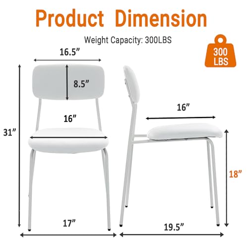 Sidanli Stackable Armless Chairs Set of 4, Small Upholstered White Chairs | Easy to Stack , Breathable Fabric Cushion, Armless Design, Support 300LBS, Use for Waiting Office Break Room Lobby - color: White