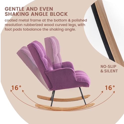 Rocking Chair Nursery Teddy Upholstered Glider Rocker Rocking Accent Chair Padded Seat with High Backrest Armchair Comfy Side Chair for Living Room Bedroom Offices (Purple Teddy) - color: Grape Purple