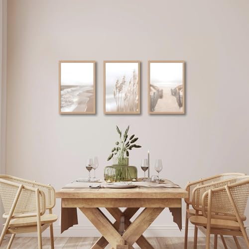 skysoon Neutral Beach Wall Art Set of 3, Boho Coastal Ocean Canvas Prints | coastal bathroom wall art Natural Wilderness Seascape Painting Set for Living Room Bedroom Office 12x16 Inch - color: River, size: 12x16 Inch