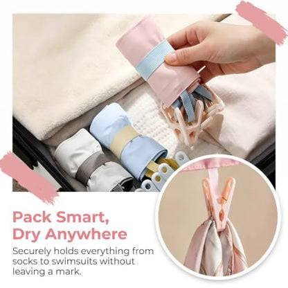 Portable Drying Rack for Travel Hanger with Pins, Folding Travel Hangers with Clips,Works as Hanger for Swimsuit Drying Rack,Sock Drying Rack and Cruise