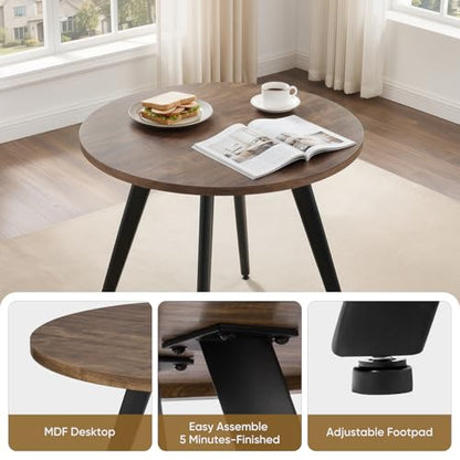 Round Dining Table for 2, 31.5" Small Kitchen Circle Table Space-Saving | Rustic Brown Mid-Century Modern with 1.4" thick Walnut-grain Top, Kitchens, Dining Rooms, Apartments, Breakfast Nooks - color: Rustic Brown