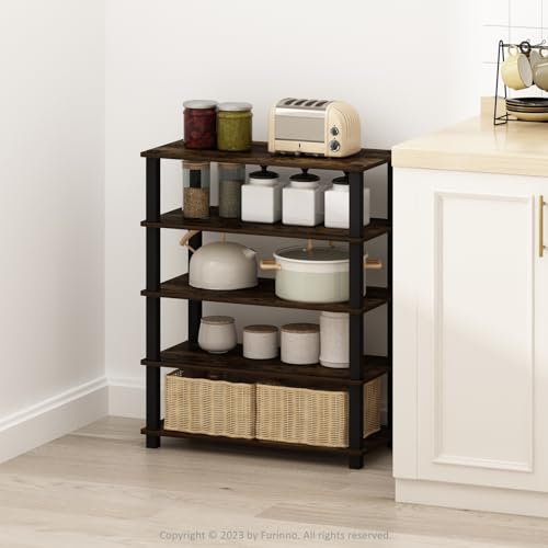 Furinno Turn-S-Tube Storage Shelves Set of 2, 3-Tier Stackable Standing Shelf, Open Corner Shelf, for Organization and Storage, Living Room, Garage, Home Office, Amber Pine - color: Amber Pine/Black, size: 3-Tier (Set of 2)