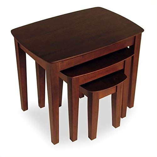 Pemberly Row 3-Piece Rectangular Solid Wood Nesting Tables, Antique Walnut Finish, Space-Saving Design, Rounded Tops and Tapered Legs, Living Room or Display Use - style: Curved Edge Top