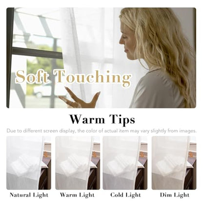 H.VERSAILTEX Linen Curtains Flax Linen Blended Curtain Panels for Living Room/Bedroom Semi Sheer Privacy Curtains 102 inch Length 2 Panels Set Nickel Grommet Window Drapes, Pure White - color: Pure White, size: 52"W x 102"L (Pack of 2)