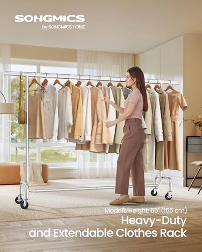 SONGMICS Clothes Rack with Wheels, Heavy-Duty Garment Rack with Extendable Hanging Rod, 243 lb Load Capacity, 17.7 x (63-78.7) x 64.1 Inches, Chrome-Plated, Silver UHSR176E01 - color: Silver, size: (63"-78.7")W