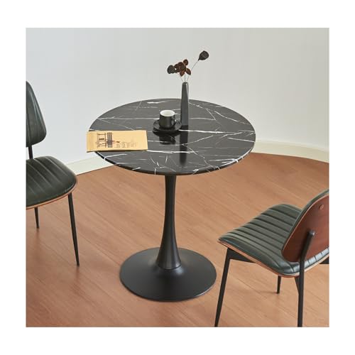 Round Dining Tulip Table 24" (Faux Marble Black) | with Thickened Tabletop & Metal Pedestal, Circle Bistro Table for Kitchen, Small Places, Living Room, Cafe - color: Faux Marble Black, size: 24"