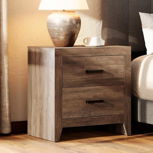 WAMPAT Nightstands Set of 2 with 2 Large Drawers, Wooden Bedside Tables with Storage for Bedroom, Farmhouse Rustic End Tables, Brown - color: Brown