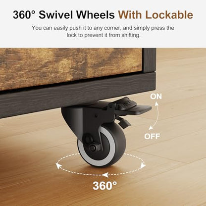 Bedroom Nightstand with Charging Station, Side Table with 2 Drawers,Sofa End Table Living Room with Wheels for Living Room Bedroom Office(Rustic Brown + Black) - color: [A2] Black & Brown