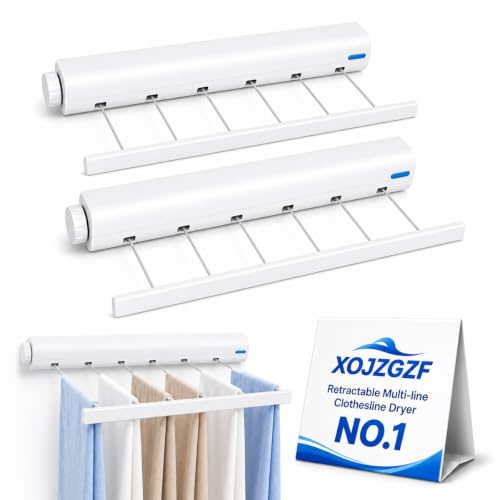 Retractable Multi-line Clothesline Dryer, Clothes Line Indoor, Balcony Laundry Lines, Heavy Duty Hanging Bar, Outside Wall Mounted Drying Rack Outdoor Hanger Spring-Loaded Automatic - color: 5 Ropesx2