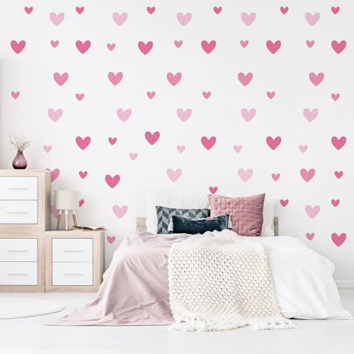 AOWDIAO 170 Pcs Heart Wall Decals - Peel and Stick Pink Decor for Girl Bedroom, Nursery, Playroom Decoration - style: Pink Hearts