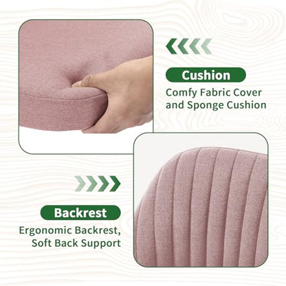 Armless Desk Chair with Comfortable Fabric Cover,Modern Home Office Chairs with Swivel Wheels for Computer Task Chairs Cute Vanity Chairs Adjustable Height for Living Room,Bed Room,Conference Office - color: Pink