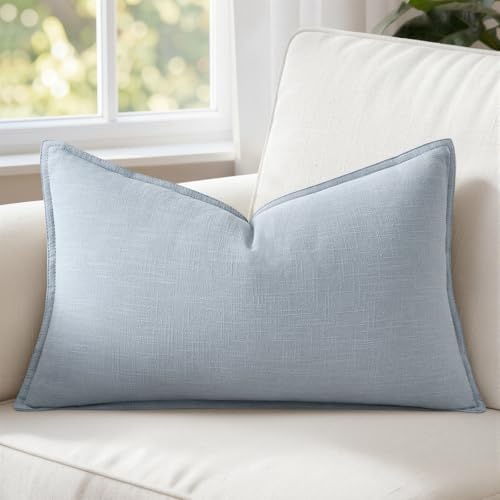 MIULEE 장식용 리넨 요추 베개 커버 30.5x50.8cm 라이트 블루 | Boho Farmhouse 소파 침대용 롱 스로우 베개, 액센트 코스탈 모던 베개 커버 1팩, 소파 거실 홈 데코 - color: 라이트 블루, size: 20" x 12" (Pack of 1)