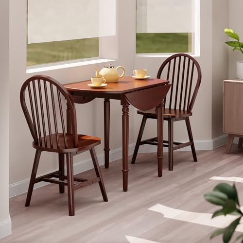 Winsome Sorella 3-pc Set Round Drop Leaf Table, Walnut - color: Walnut, size: Table + 2 Chairs