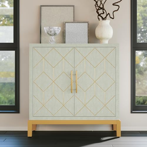 HLR Green Accent Cabinet with Gold Trim,Storage Cabinet with 2 Doors,Modern Wooden Sideboard for Living Room, Kitchen, Office and Hallway - color: Green, size: 1piece