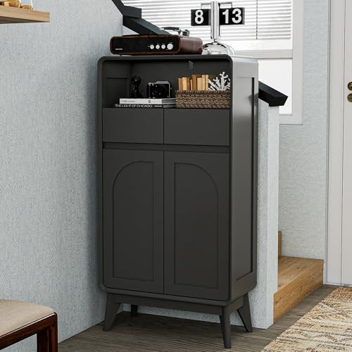 Bathroom Storage Cabinet, Tall Kitchen Storage Cabinet with Drawers and Shelves, Corner Coffee Bar Table Freestanding Sideboard for Living Room, Entryway, Black - color: Black