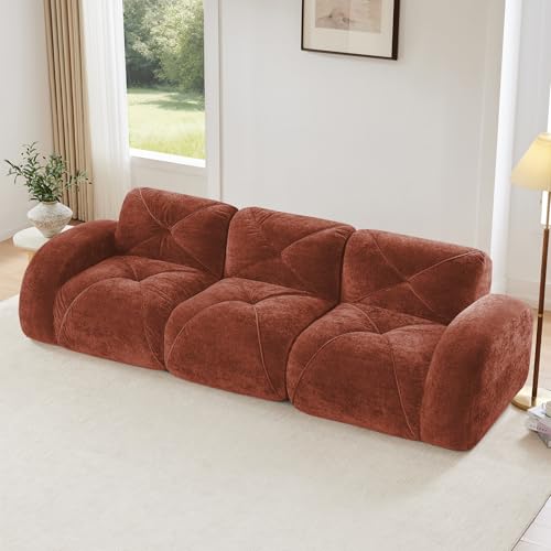 Red 3-Seater Sectional Couches for Living Room, Velvet Fabric Boneless Couch in a Box, No Assembly Cloud Modular Sectional Sofa, Foam Couch Compressed Sofa Set for Apartment, Sofas para Sala - color: Red, size: 3 Seater