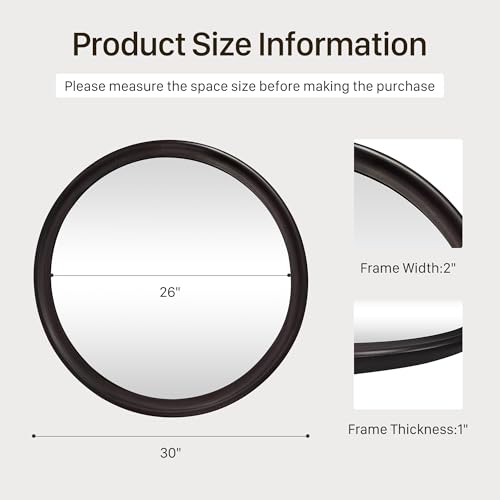 Round Wall Mirrors 30 Inch,Rustic Bathroom Mirror with Wood Grain Pattern | Decorative Transitional Farmhouse Mirror for Wall,Hanging Vanity Mirror for Bedroom Living Room or Entryway (Dark Walnut) - color: Dark Walnut B, size: 30"L x 30"W