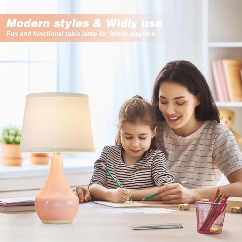 19.4" Modern Pink Lamps Set of 2, Ceramic Bedside lamps for Night Stands | Rocker Swtich, Pink Lamp for Girls Room, Bedroom Table Lamp for Living Room, Side Table, End Table, Gift - color: B. Pink