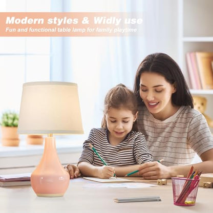 19.4" Modern Pink Lamps Set of 2, Ceramic Bedside lamps for Night Stands | Rocker Swtich, Pink Lamp for Girls Room, Bedroom Table Lamp for Living Room, Side Table, End Table, Gift - color: B. Pink