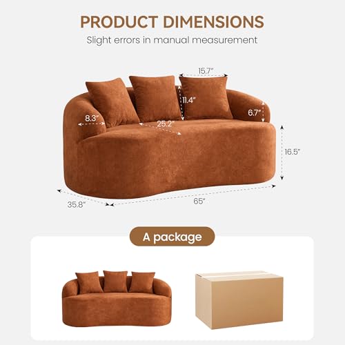 65" Boneless Loveseat Sofa Couch, Modern Comfy Curved Cloud Sofa, Chenille Deep Seat Love Seat Couches for Living Room, No Assembly, Orange - color: Orange, size: Loveseat Sofa