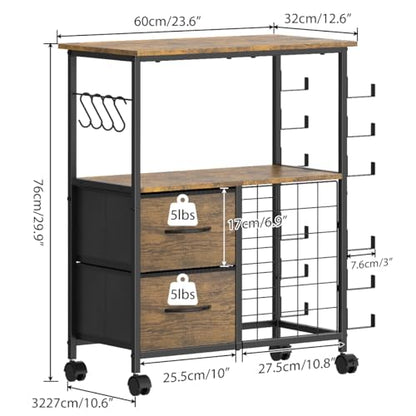 Storage Cart Compatible with Cricut Machines, 30 Vinyl Roll Holders with 2 Drawers, Mobile Rolling Craft Cabinet Table for Accessories Holder, Tool Hook for Craft Room Home, DIY