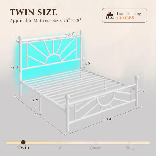 Homkdom Twin Metal Bed Frame with Victorian Headboard & Storage Shelf | Under-Bed Storage for Apartments, Slip Resistant, Scratch Resistant, No Box Spring Needed, Noise-free, Black - color: White, size: Twin