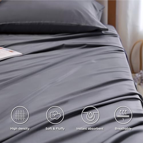 Bedsure PureWoven 100% Rayon Derived from Bamboo, Twin XL Sheets, 3 Pieces | Cooling Sheets for Hot Sleepers, Breathable & Silky Soft, 16" Deep Pocket, Hotel Luxury Bedding, Dark Grey - color: 01 - Dark Grey, size: Twin XL