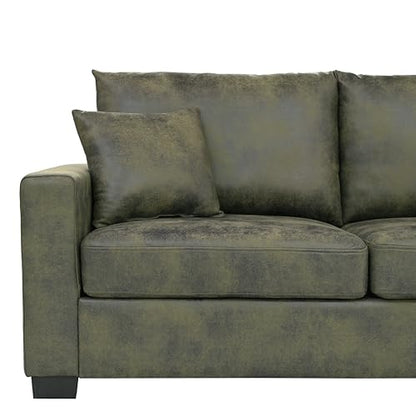 Eafurn 69" Small Loveseat Sofa Couch, Mid-Century Modern PU Leather 2-Seater Sofa with Wood Frame & 2 Pillows, Compact Space-Saving Couch for Living Room, Apartment, Office - color: Olive Green 69"