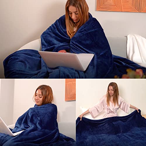 Fleece Plush Throw Blanket Navy Blue(50 by 60 Inches),Super Soft Fuzzy Cozy Flannel Blanket for Couch Sofa.Microfiber Blanket Lightweight (Pack of 3) - color: Navy Blue, size: Throw(50"×60") (Pack of 3)