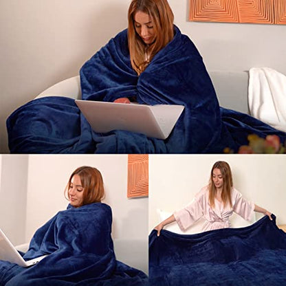Fleece Plush Throw Blanket Navy Blue(50 by 60 Inches),Super Soft Fuzzy Cozy Flannel Blanket for Couch Sofa.Microfiber Blanket Lightweight (Pack of 3) - color: Navy Blue, size: Throw(50"×60") (Pack of 3)