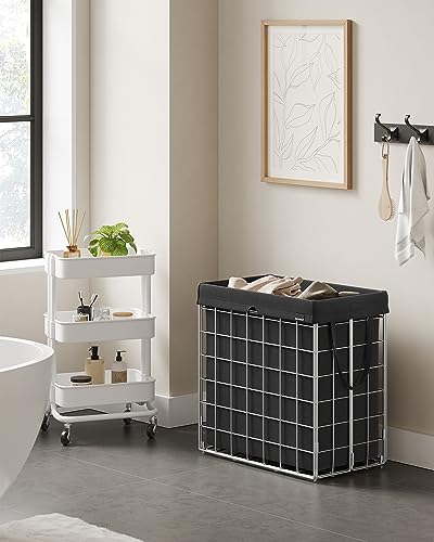 SONGMICS Laundry Hamper, Collapsible, 29 Gal. (110L) | Laundry Basket, Clothes Hamper, Black and Silver, STOUT Collection ULCB111B01 - color: Silver + Classic Black, size: 110 L