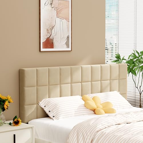 Velvet Upholstered Tufted King Size Headboard,Wood Head Board with Metal Legs, Adjustable Height from 42” to 56”, Bed Headboard in Modern Design,Backboard for Bed, Apricot - color: Apricot, size: King