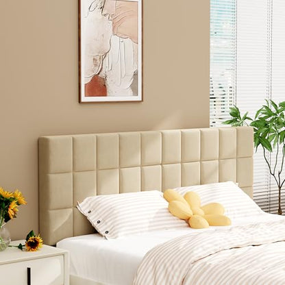Velvet Upholstered Tufted King Size Headboard,Wood Head Board with Metal Legs, Adjustable Height from 42” to 56”, Bed Headboard in Modern Design,Backboard for Bed, Apricot - color: Apricot, size: King