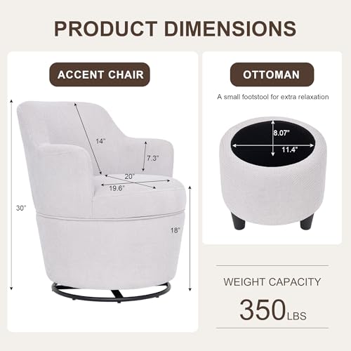 LOULENS Swivel Accent Chair with Storage Ottoman, Light Grey | Linen, Small, Barrel, Reading Chair, Vanity Chair, Comfy Single Sofa, Armchair, for Living Room, Bedroom - color: Light Grey