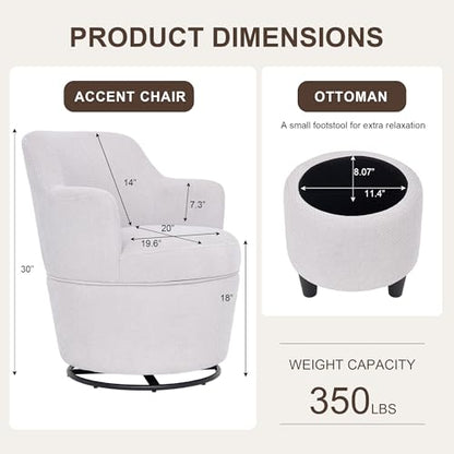 LOULENS Swivel Accent Chair with Storage Ottoman, Light Grey | Linen, Small, Barrel, Reading Chair, Vanity Chair, Comfy Single Sofa, Armchair, for Living Room, Bedroom - color: Light Grey