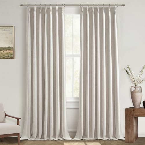 QJmydeco Natural Linen Pinch Pleated Blackout Curtains & Drapes 94 Inch Long Bedroom/Livingroom Farmhouse Curtain 2 Panel Sets, Neutral Track Room Darkening Thermal Insulated Back Tab Window 40"x94" - color: Natural, size: 40"W x 94"L (Pack of 2)