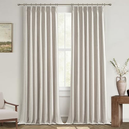 QJmydeco Natural Linen Pinch Pleated Blackout Curtains & Drapes 94 Inch Long Bedroom/Livingroom Farmhouse Curtain 2 Panel Sets, Neutral Track Room Darkening Thermal Insulated Back Tab Window 40"x94" - color: Natural, size: 40"W x 94"L (Pack of 2)