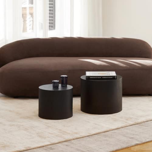18.9" Black Nesting Coffee Table Set of 2, Modern Round Coffee Tables Circle Side Table for Small Space, Accent End Table Set, No Assembling, Matte Black - color: 18.9" Black