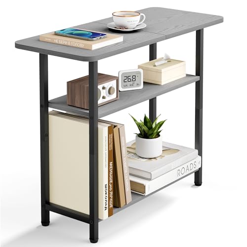 SLEEPING LAMB Side Table for Living Room, 3-Tier End Table for Small Space with Wide Storage Tabletop, Narrow Nightstand for Bedroom, Sofa Couch, Grey - color: Grey