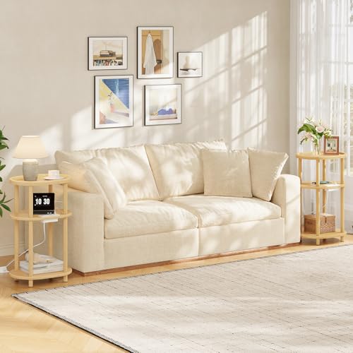 HOOBRO Small Side Table with Charging Station, Small End Table, 3-Tier Oval Bamboo Accent Table, Compact Sofa Bedside Table, for Living Room, Bedroom, Apartment, Natural YL177UBZ01 - color: Natural