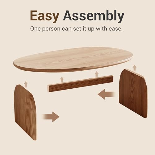 Honyee Modern Oval Coffee Table, Small Coffee Tables for Living Room - Oak Wood Top with Solid Legs, Wooden Center Table Easy Assembly for Living Room &Bedroom,Office, Natural - size: 39.3 inches x 23.6 inches x 16.5 inches