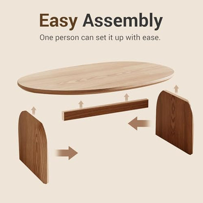 Honyee Modern Oval Coffee Table, Small Coffee Tables for Living Room - Oak Wood Top with Solid Legs, Wooden Center Table Easy Assembly for Living Room &Bedroom,Office, Natural - size: 39.3 inches x 23.6 inches x 16.5 inches