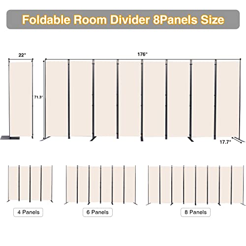 Room Divider, 8 Panel Folding Privacy Screens with Wider Feet, Beige | 176" W X 71" H Room Divider Panel, Stable Frame Structure, Flexible Space Separator, Portable wall divider for Room Partition - color: Beige, size: 22"- 8 Panel