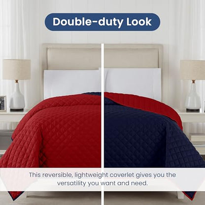 Martex Reversible Coverlet, Full Queen, Red/Navy | Lightweight, Durable, Soft, Easy Care, Reversible - color: Blue, size: Full/Queen