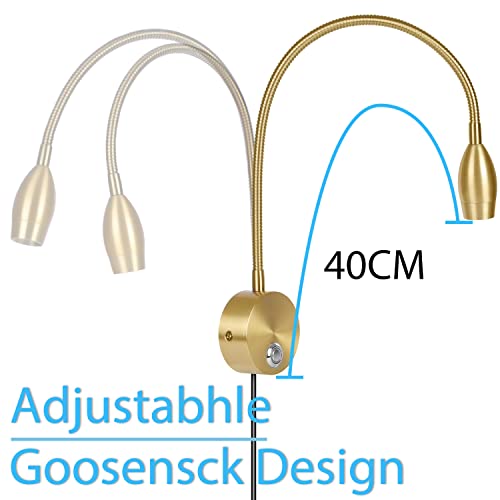 Adust Bedside Reading Light, Bedroom Reading Lamp, 3W LED Touch Dimmable Brightness Minimalist Wall Headboard Reading Lamp, Adjustable Colour Temperature, 3000k, 4000k, 6000k (Gold (2-Pack)) - size: Gold (2-Pack)