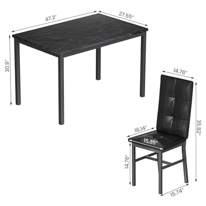 Hooseng Dining Table Set for 4, Faux Marble Small Kitchen Table with 4 PU Leather Chairs, Modern 5 Piece Dinner Table Set for Dining Room, Breakfast Nook, Samll Space, Black - color: Black