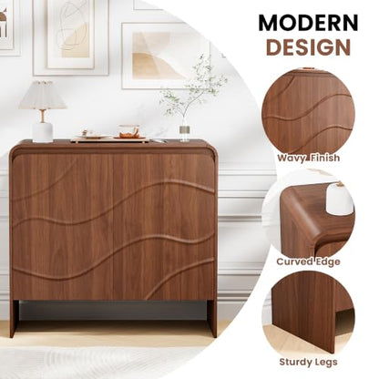 Godchoices 31.5'' Small Sideboard Buffet Cabinet with Storage,Modern Farmhouse Accent Credenza with Wavy Doors & Adjustable Shelf, Console Cabinet for Kitchen,Living Room,Dining Room,Entryway,Hallway - color: Walnut