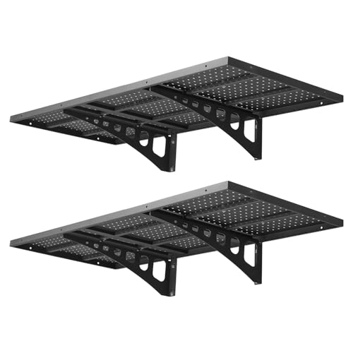 VEVOR 2-Tier Heavy Duty Wall Garage Shelving, 1.64 x 4 ft Steel Wall Mounted Shelving Unit, 19.68 x 48 Inch Per Shelf Floating Storage Metal Rack for Garage with 560 lbs Total Weight Capacity, Black - size: 1.64×4 ft
