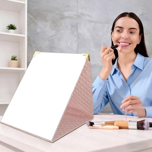 49 x 12 Inches Foldable Portable Full Length Mirror for Travel, Shatterproof Trifold Hanging Folding Mirror for Camping, Dance Bag with Garment Rack, Makeup Full Body Over the Door, Large, RV, Pink